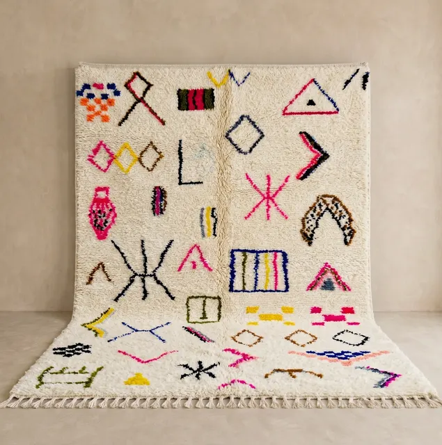 Tapis berbère Sifaw multicolore au dessin abstrait — tapis berbères contemporains