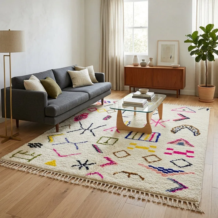 Tapis berbère Sifaw multicolore au dessin abstrait, vue 3 sur 4