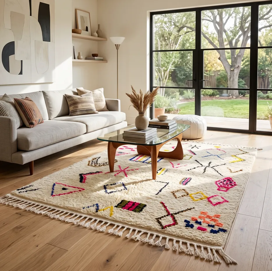 Tapis berbère Sifaw multicolore au dessin abstrait, vue 4 sur 4