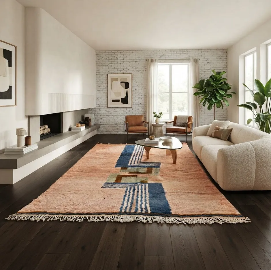 Tapis berbère Siman terracotta aux motifs géométriques, vue 3 sur 4