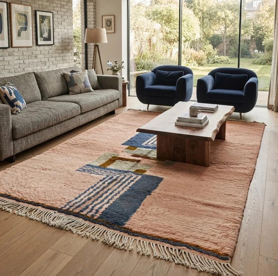 Tapis berbère Siman terracotta aux motifs géométriques, vue 4 sur 4