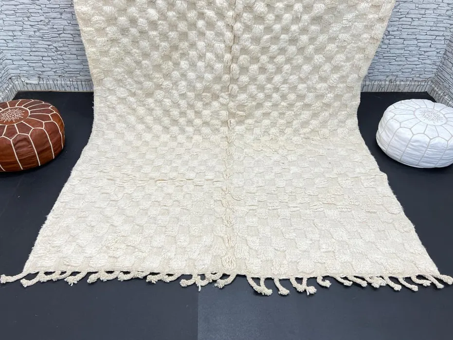 Tapis berbère Siroua crème uni, vue 3 sur 4