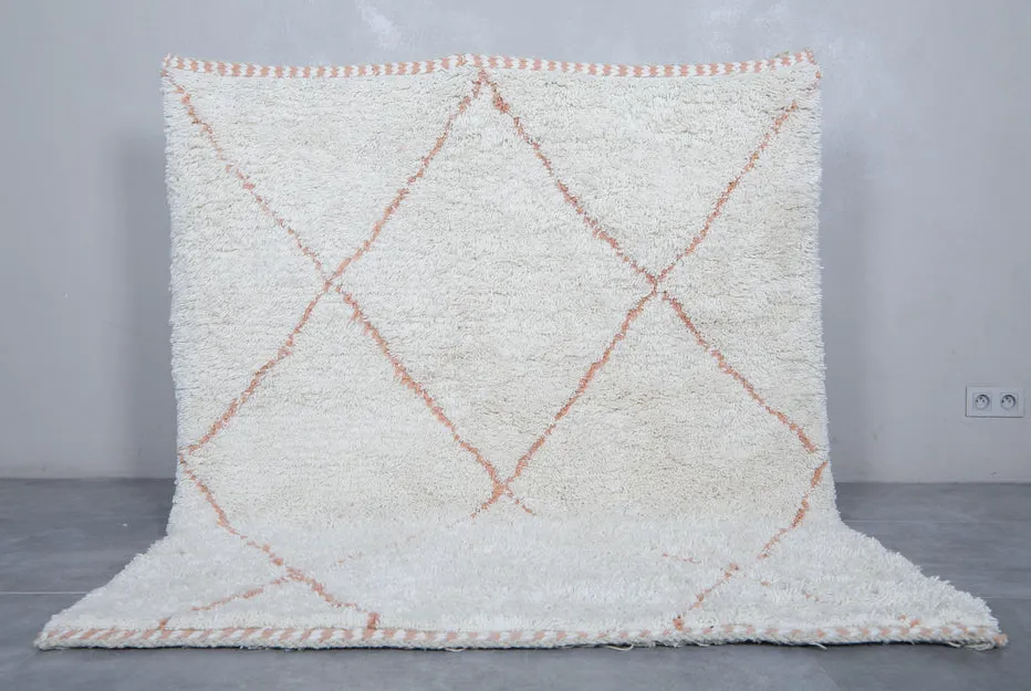 Tapis berbère Tafraout crème et terracotta à losanges — tapis berbères contemporains tissé à la main