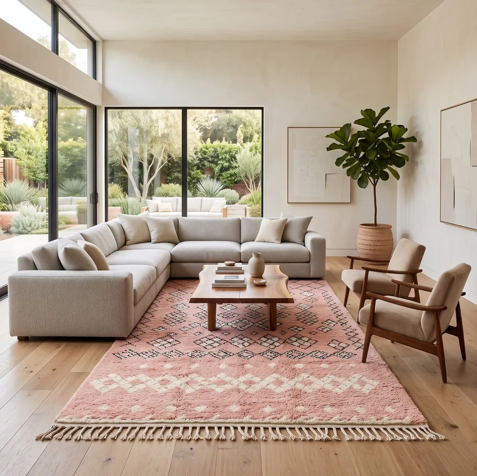Tapis berbère Tafsut rose à losanges, vue 4 sur 4