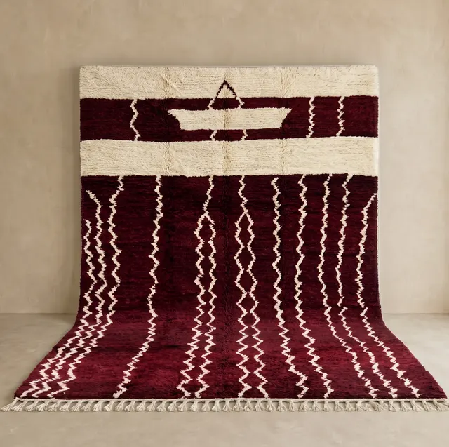Tapis berbère Taghazout rouge et blanc à lignes — tapis berbères contemporains
