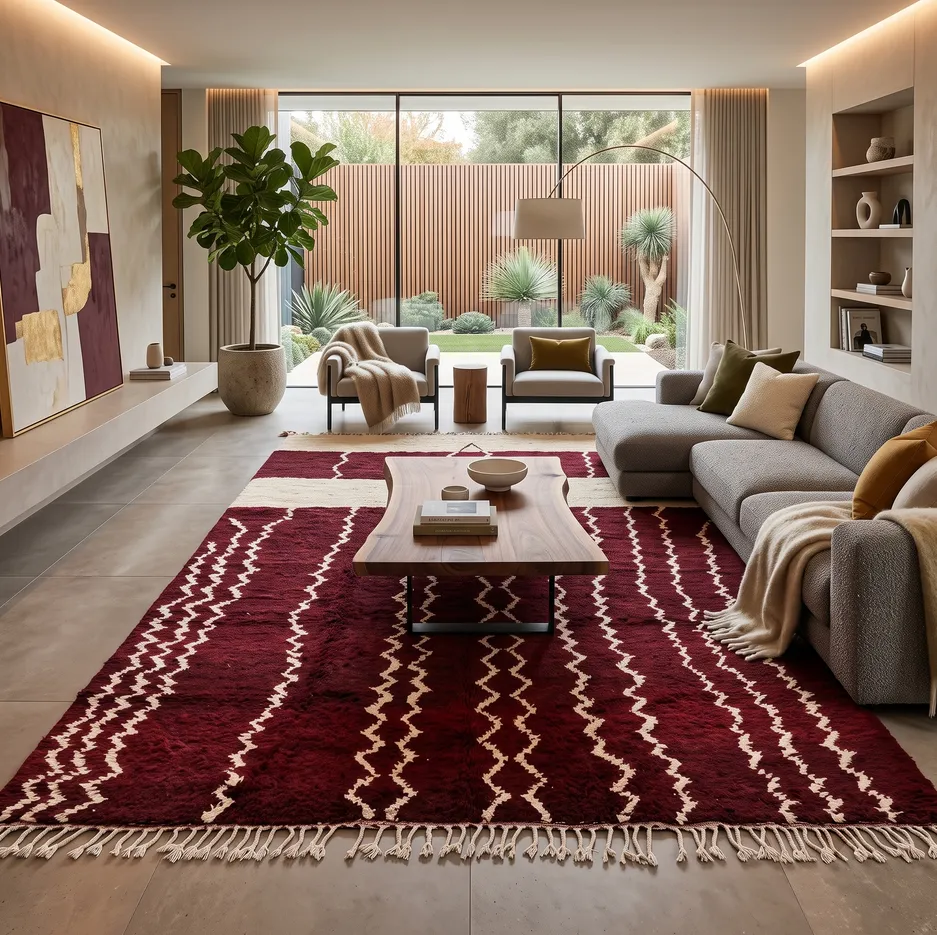 Tapis berbère Taghazout rouge et blanc à lignes, vue 4 sur 4