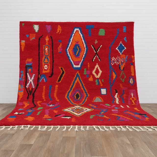 Tapis berbère Tagounite rouge et multicolore — tapis berbères contemporains
