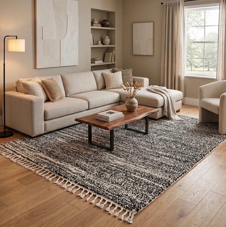 Tapis berbère Talsint noir et blanc, vue 3 sur 4