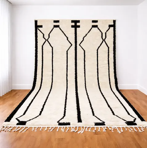 Tapis berbère Tamilla noir et blanc à lignes — tapis berbères contemporains
