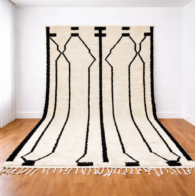 Tapis berbère Tamilla noir et blanc à lignes — tapis berbères contemporains