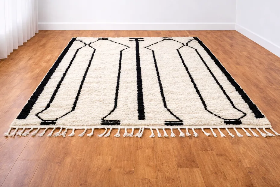 Tapis berbère Tamilla noir et blanc à lignes, vue 4 sur 4