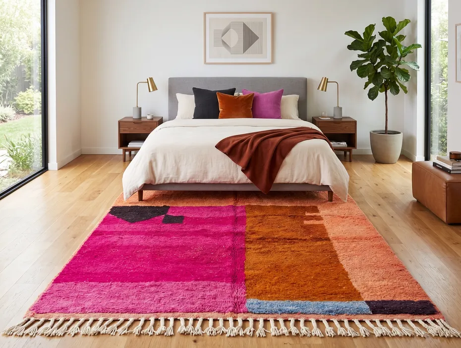 Tapis berbère Tamilla orange au dessin abstrait, vue 4 sur 4