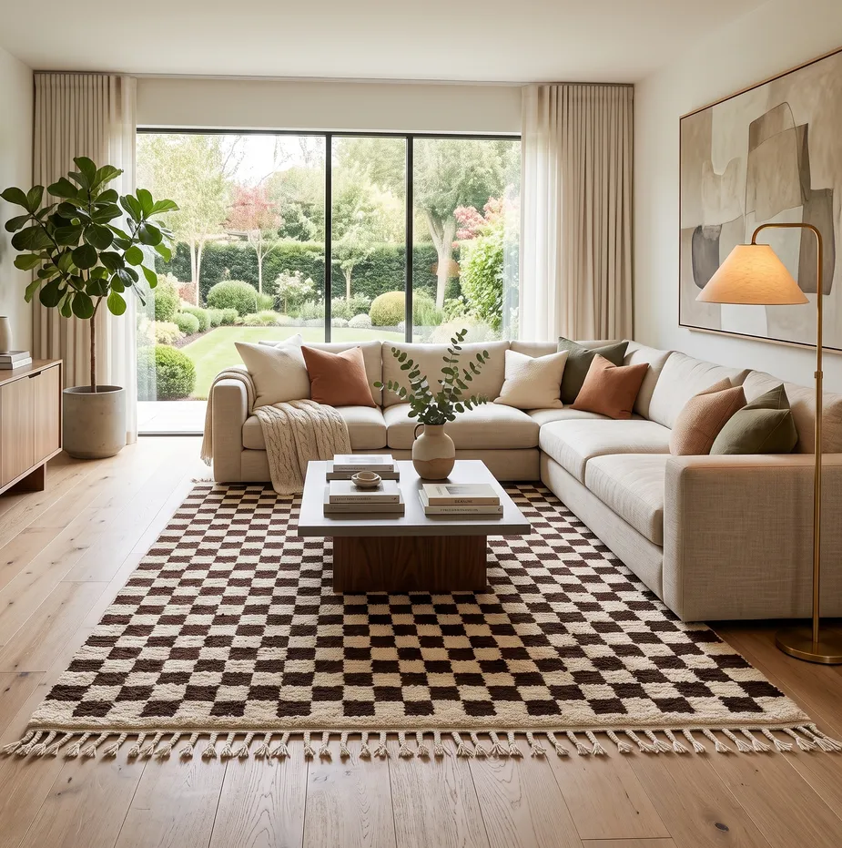 Tapis berbère Tamri noir et blanc à damier, vue 3 sur 4
