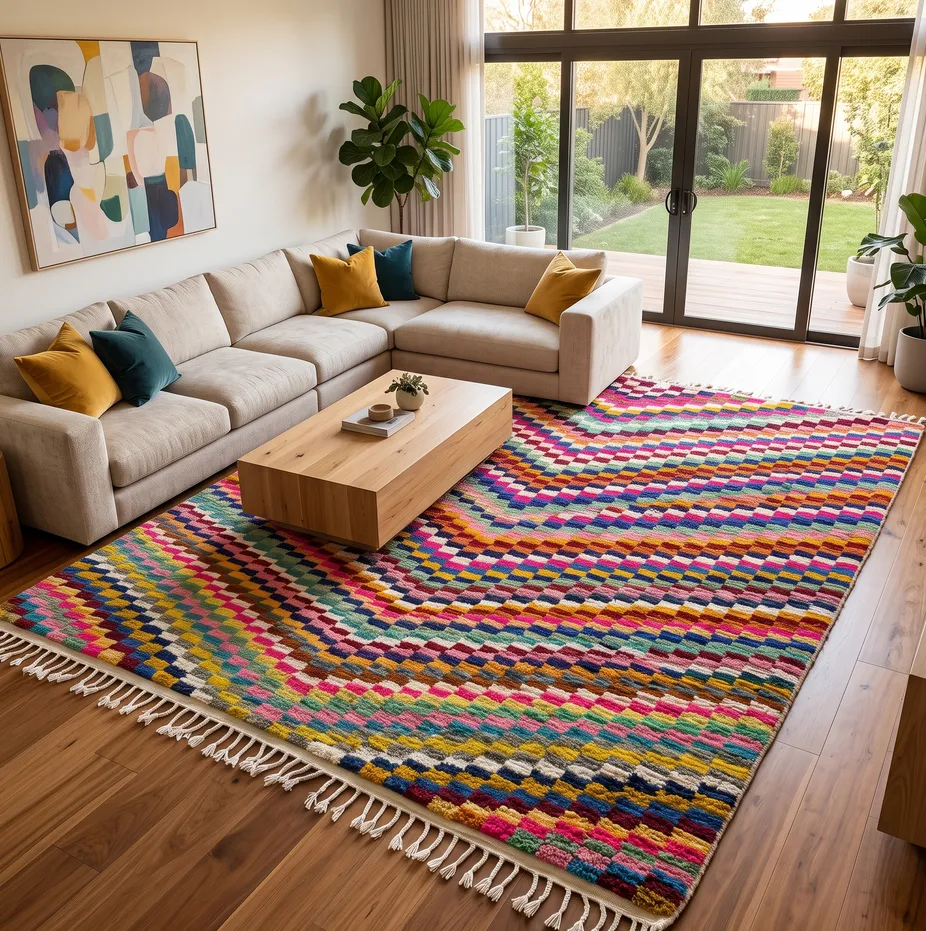 Tapis berbère Tarfaya multicolore, vue 3 sur 4