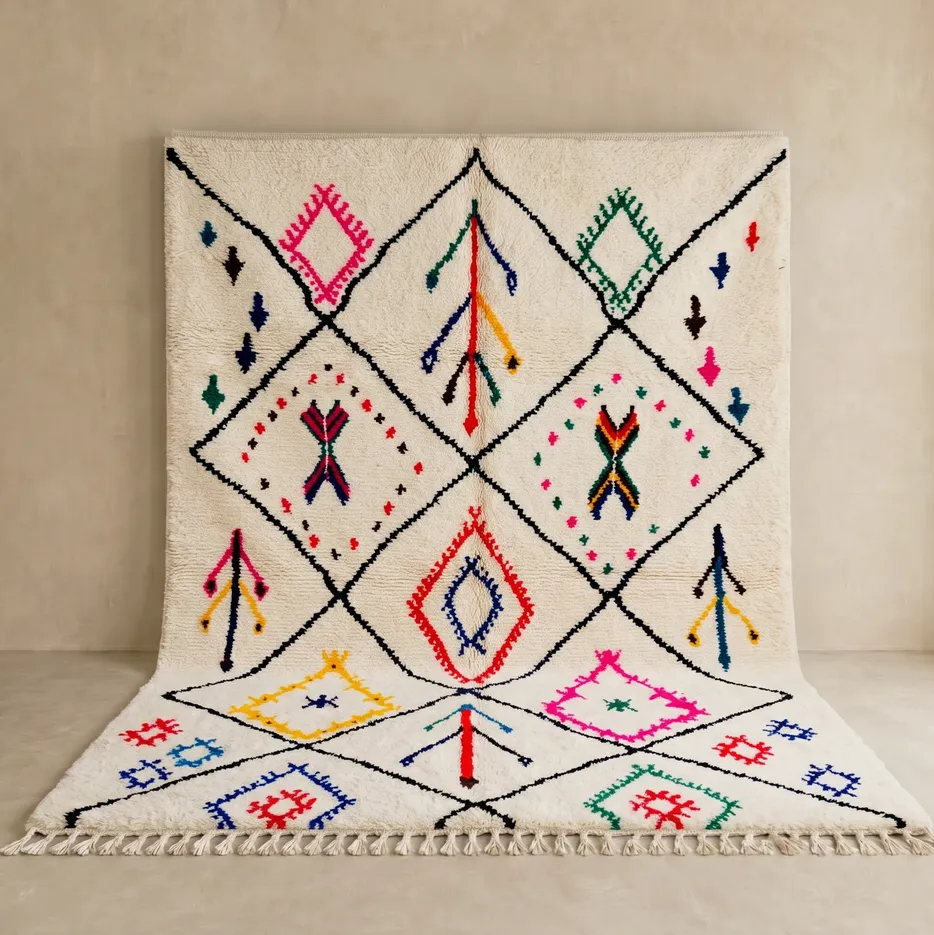 Tapis berbère Tarfaya multicolore à losanges — tapis berbères contemporains tissé à la main