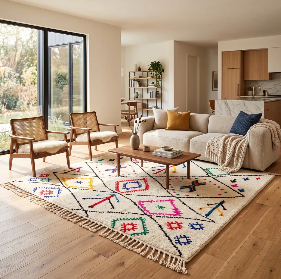 Tapis berbère Tarfaya multicolore à losanges, vue 3 sur 4