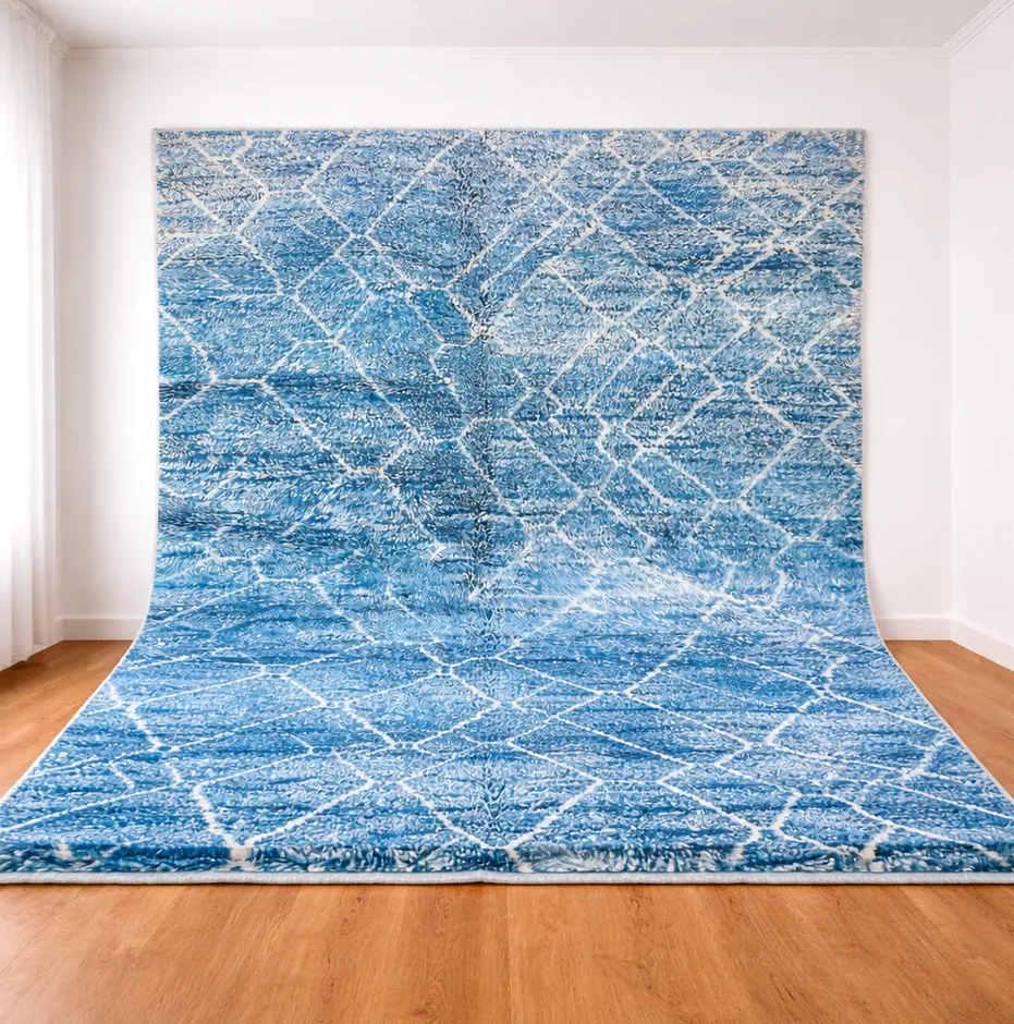Tapis berbère Tassaout bleu à losanges, vue 3 sur 4