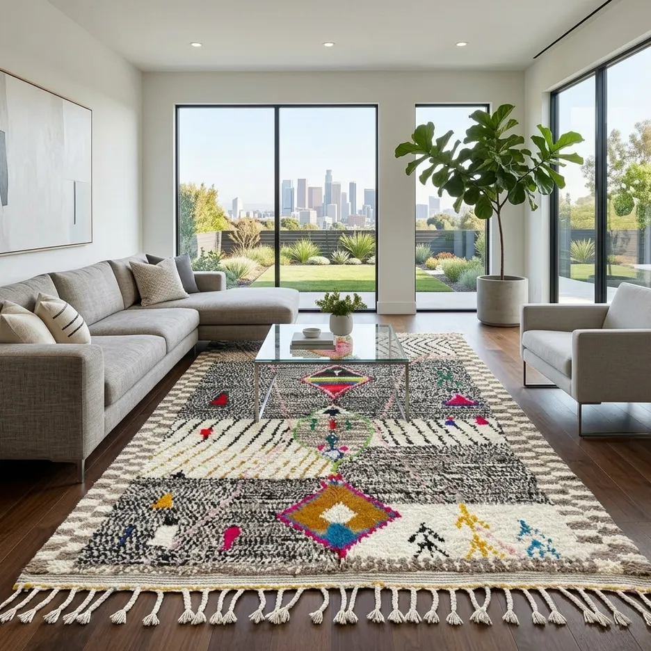 Tapis berbère Tazekka multicolore aux motifs berbères, vue 3 sur 4