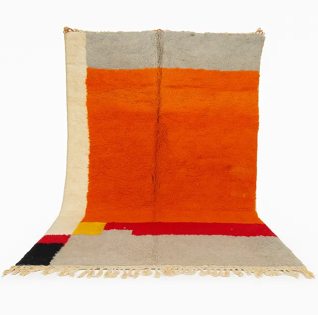 Tapis berbère Taziri orange au dessin abstrait — tapis berbères contemporains