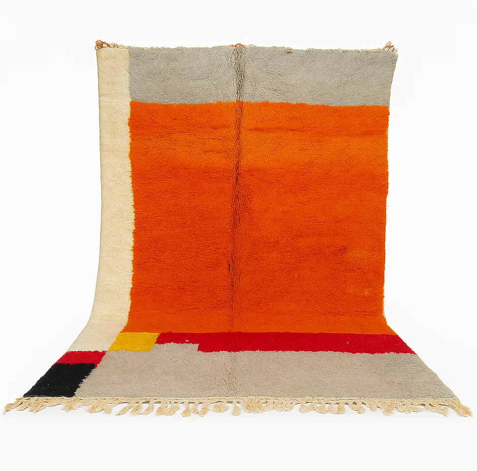 Tapis berbère Taziri orange au dessin abstrait — tapis berbères contemporains tissé à la main