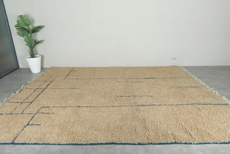 Tapis berbère Telouet beige et bleu à lignes, vue 4 sur 7