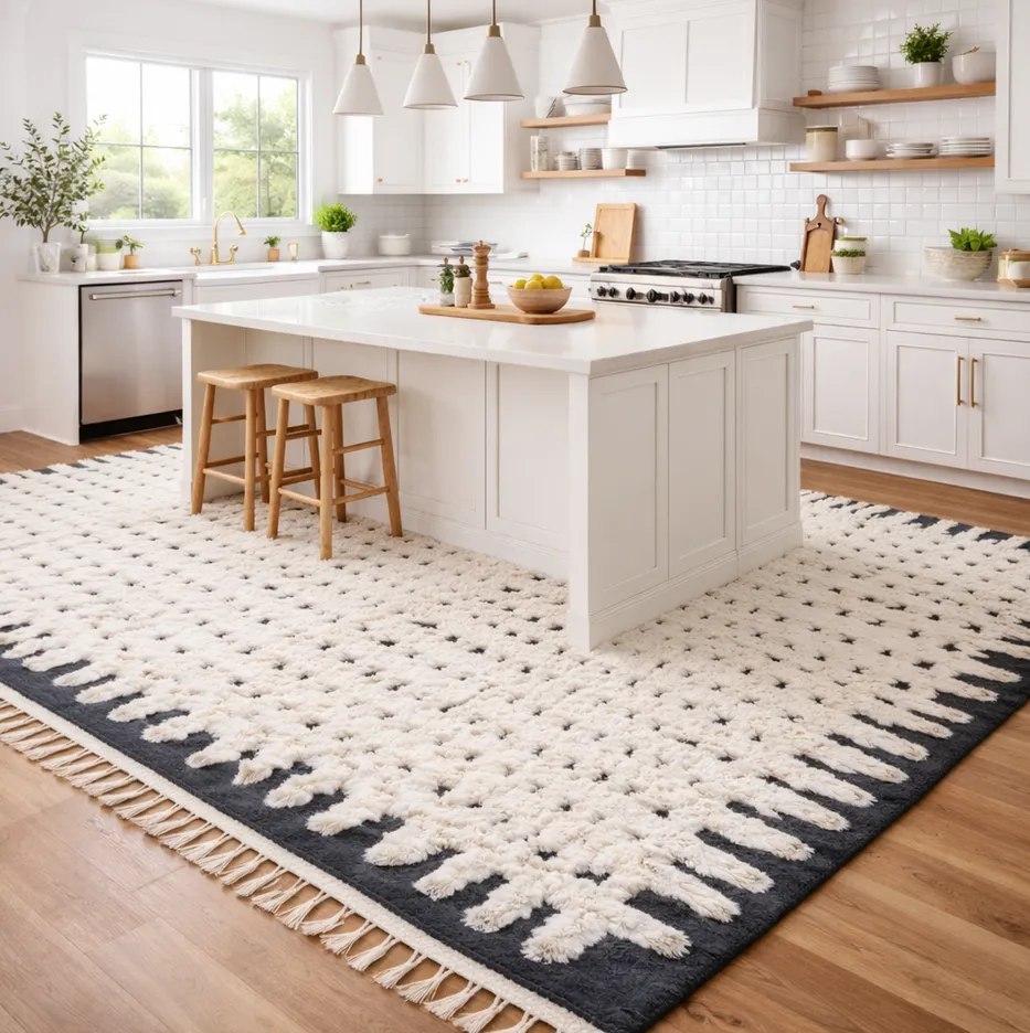 Tapis berbère Tidirhine blanc et noir à damier, vue 3 sur 3