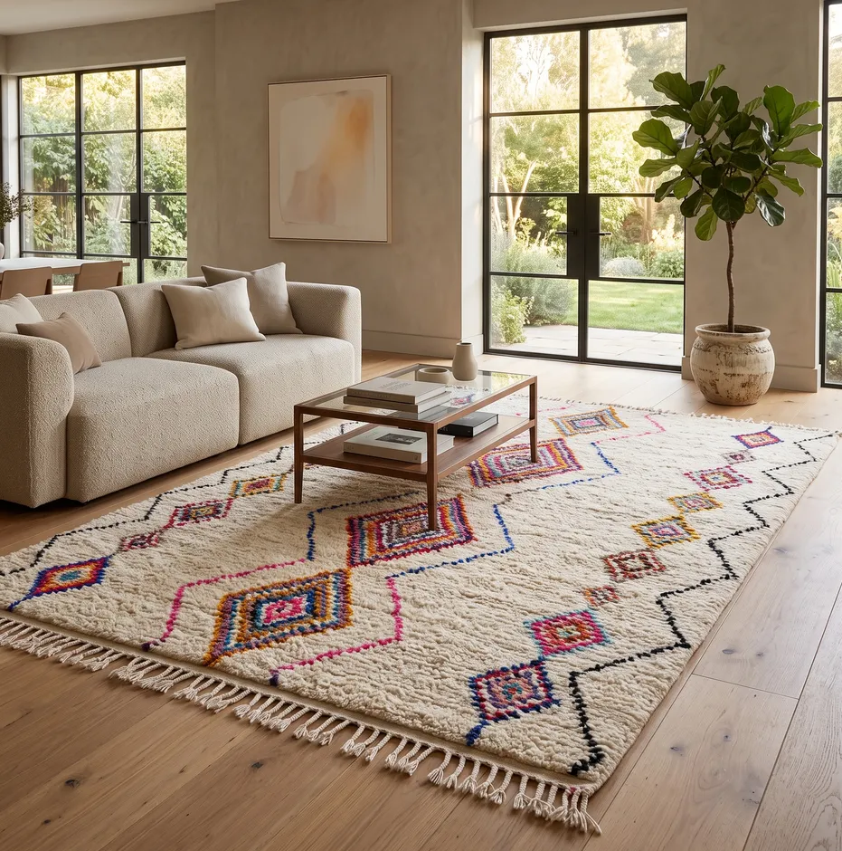 Tapis berbère Tiflet multicolore à losanges, vue 3 sur 4