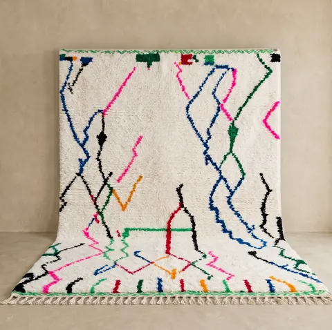 Tapis berbère Tilila blanc à lignes — tapis berbères contemporains