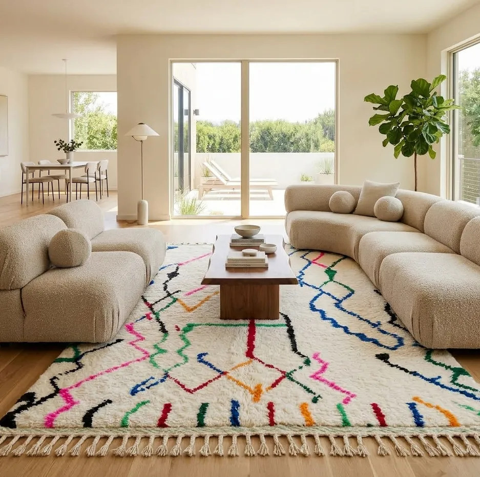 Tapis berbère Tilila blanc à lignes, vue 3 sur 4