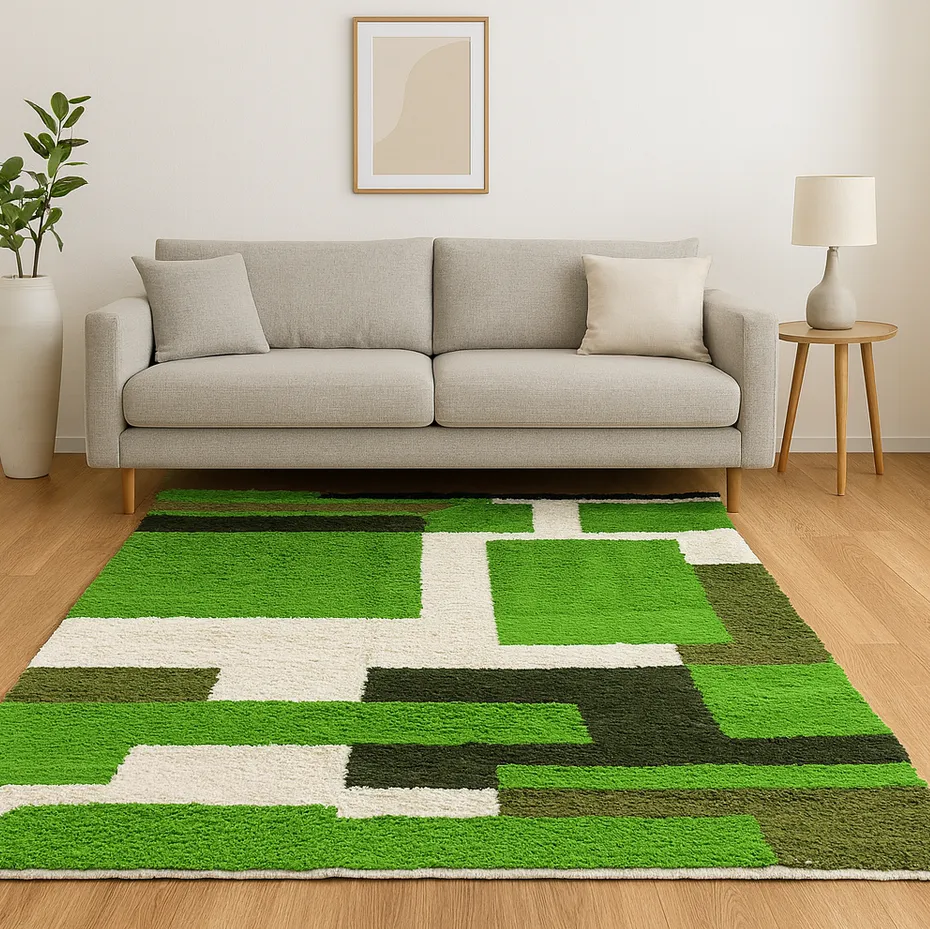 Tapis berbère Tinejdad vert aux motifs géométriques — tapis berbères contemporains tissé à la main