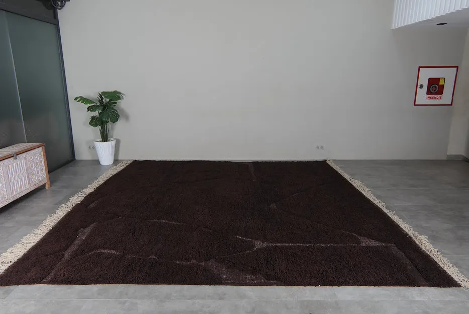 Tapis berbère Tinhinan marron aux motifs géométriques, vue 4 sur 7