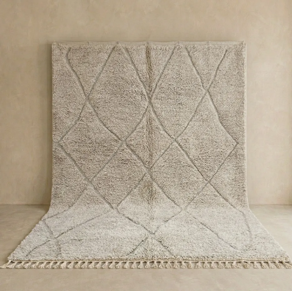 Tapis berbère Tislit crème à losanges — tapis berbères contemporains tissé à la main