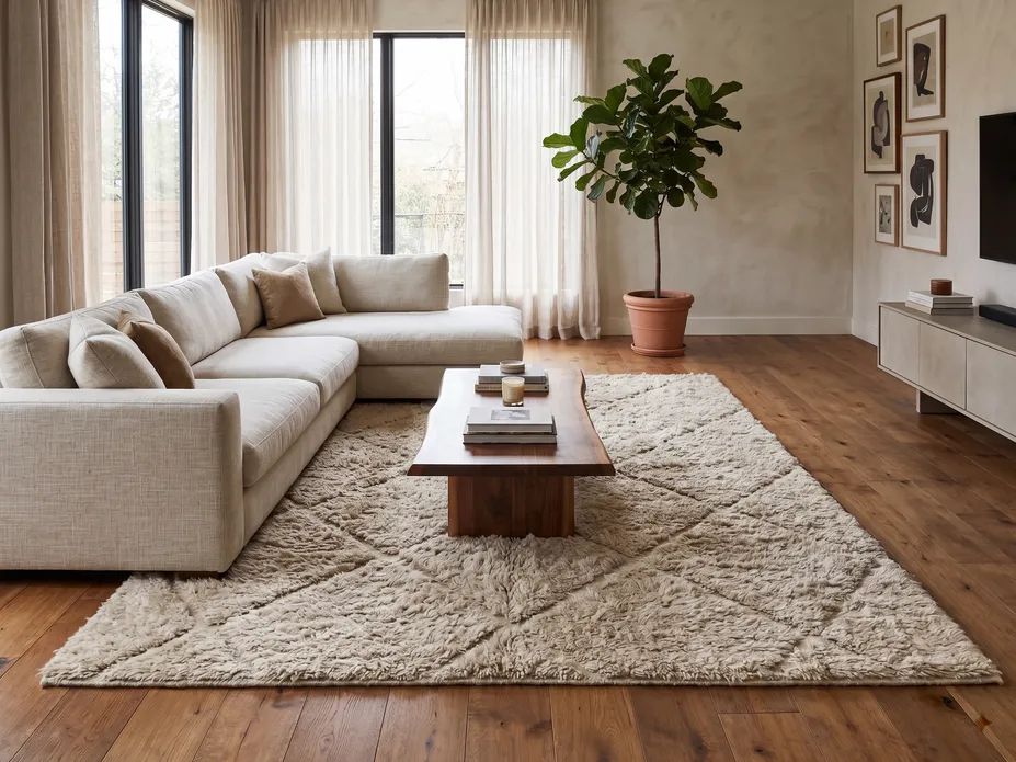 Tapis berbère Tislit crème à losanges, vue 4 sur 4
