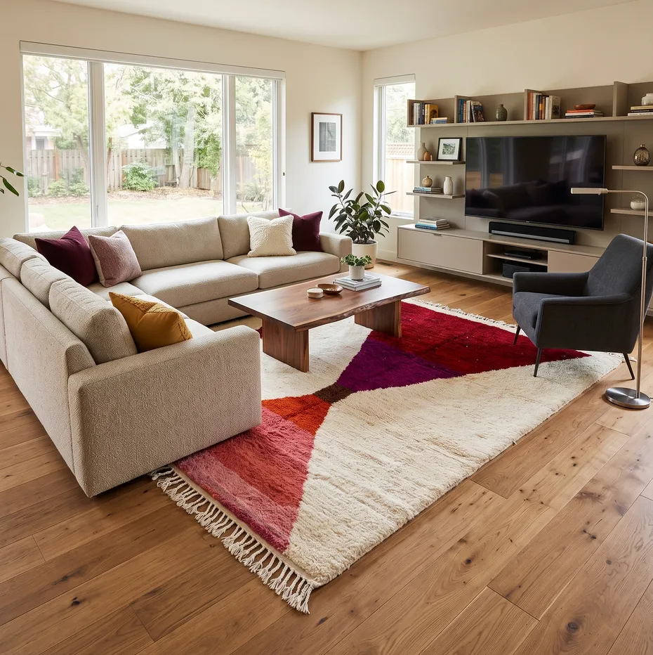 Tapis berbère Tissint rouge et rose, vue 3 sur 4