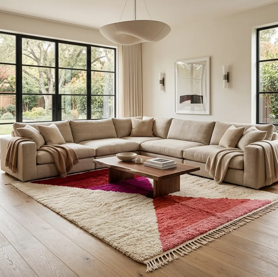 Tapis berbère Tissint rouge et rose, vue 4 sur 4