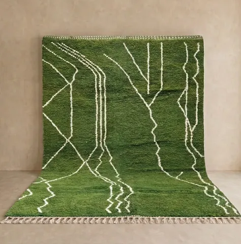 Tapis berbère Tiwul vert aux motifs géométriques — tapis berbères contemporains