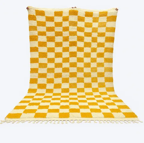 Tapis berbère Tizi jaune à damier — tapis berbères contemporains