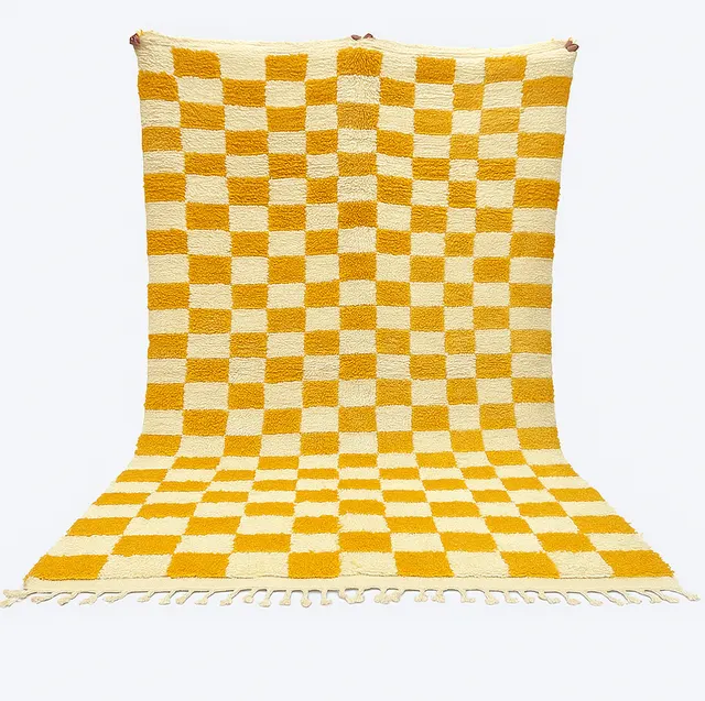 Tapis berbère Tizi jaune à damier — tapis berbères contemporains