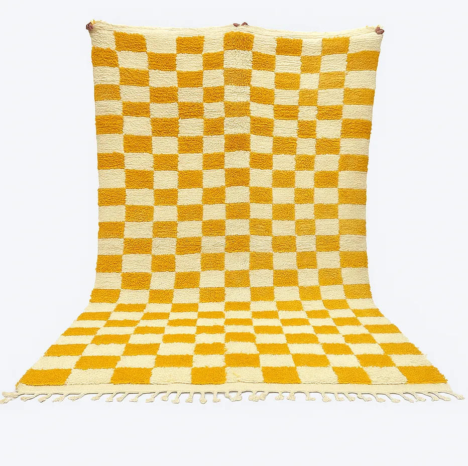 Tapis berbère Tizi jaune à damier — tapis berbères contemporains tissé à la main