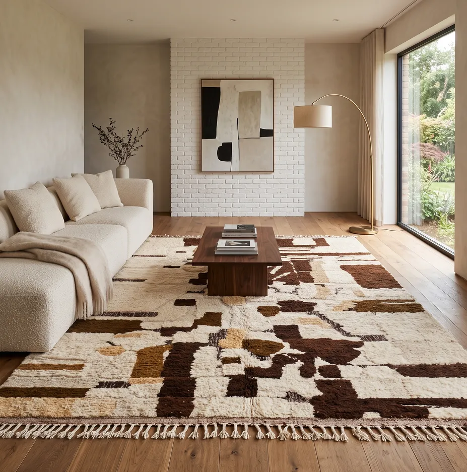 Tapis berbère Tiznit marron au dessin abstrait, vue 3 sur 4