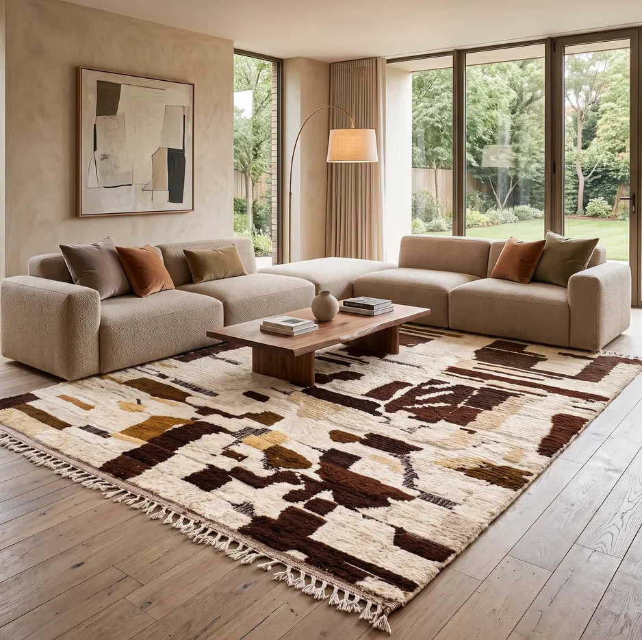 Tapis berbère Tiznit marron au dessin abstrait, vue 4 sur 4