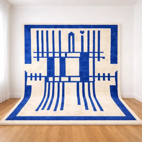 Tapis berbère Toubkal bleu aux motifs géométriques — tapis berbères contemporains