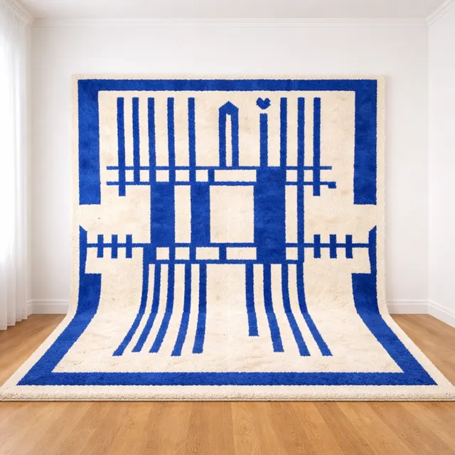 Tapis berbère Toubkal bleu aux motifs géométriques — tapis berbères contemporains