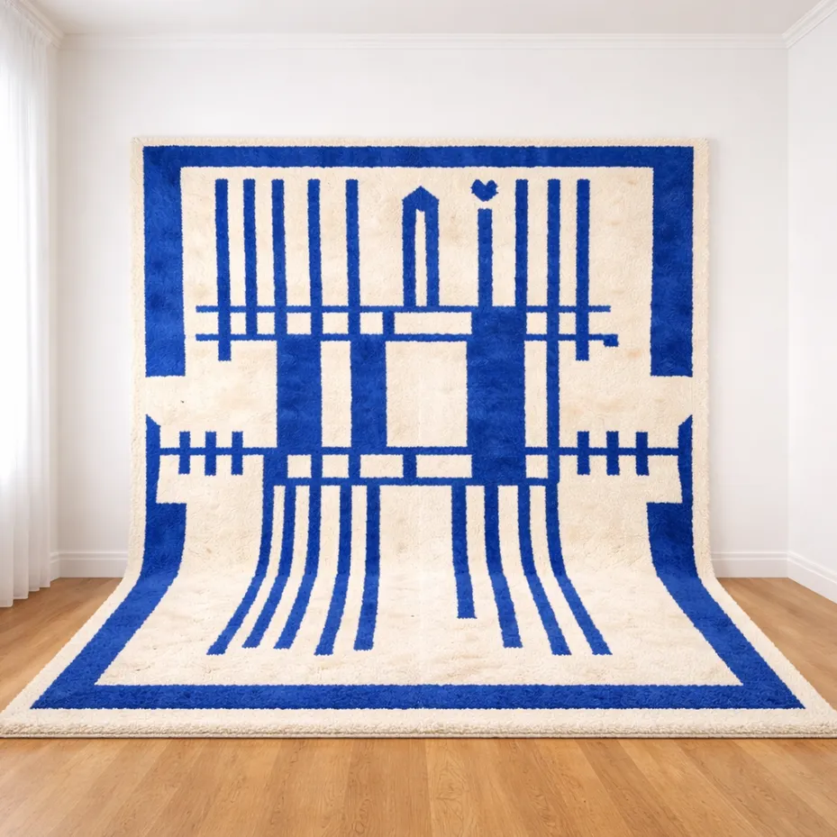 Tapis berbère Toubkal bleu aux motifs géométriques — tapis berbères contemporains tissé à la main