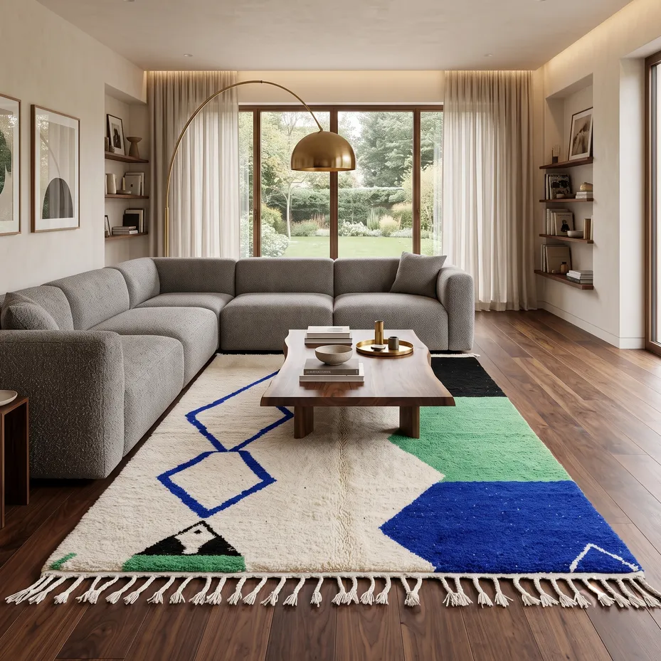 Tapis berbère Volubilis crème et vert, vue 3 sur 4