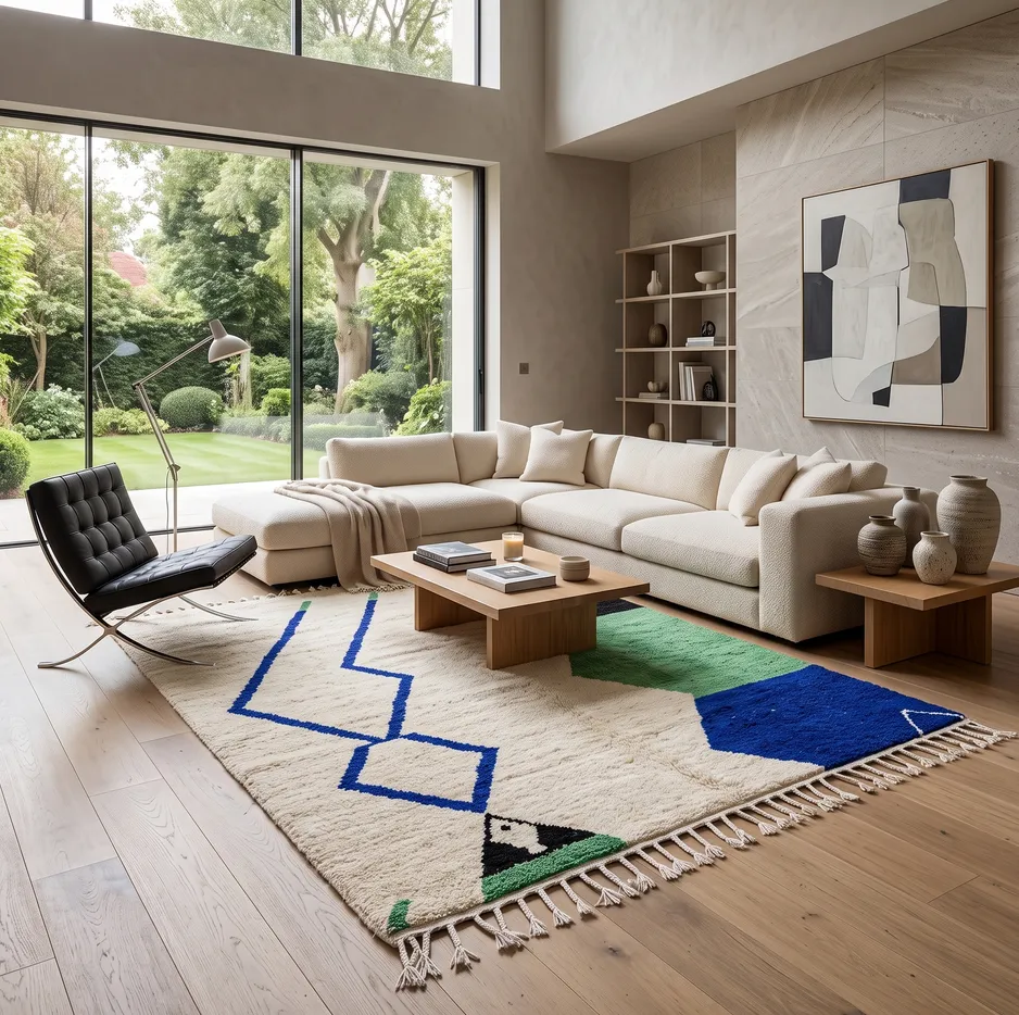 Tapis berbère Volubilis crème et vert, vue 4 sur 4