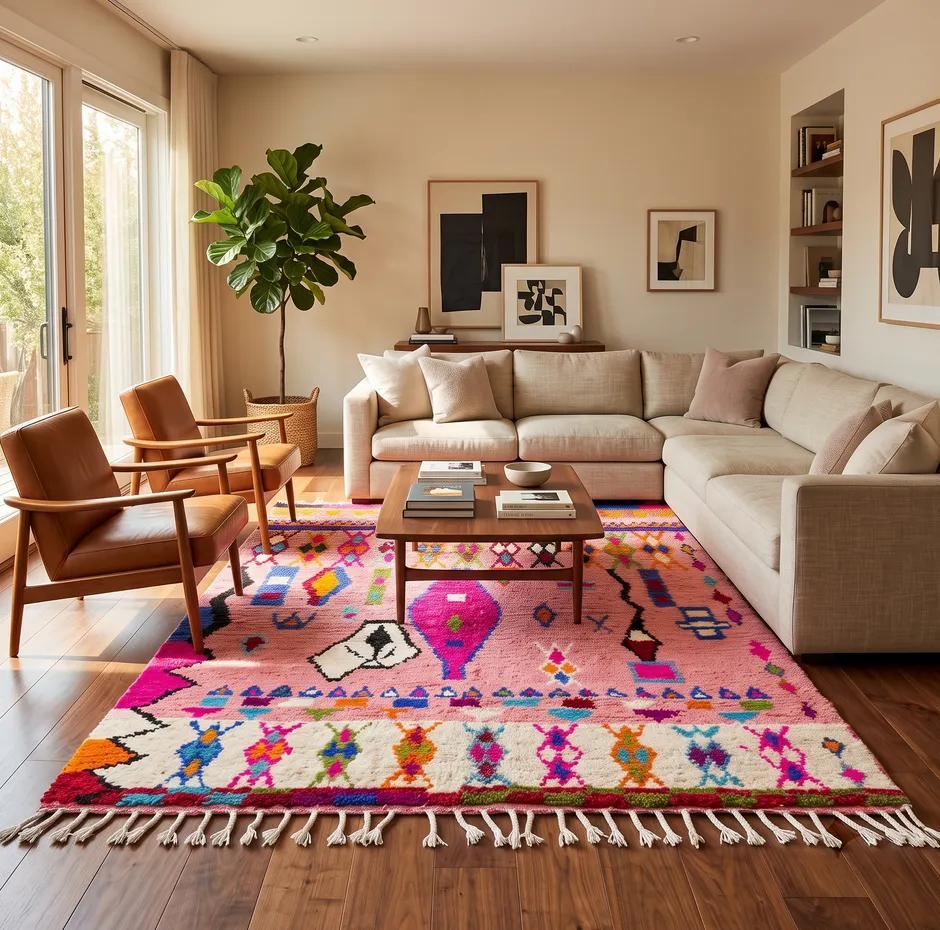Tapis berbère Yuba rose, vue 3 sur 4