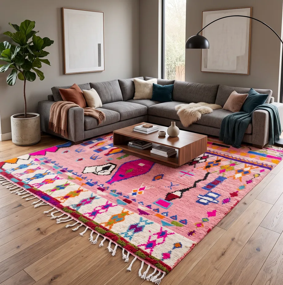 Tapis berbère Yuba rose, vue 4 sur 4