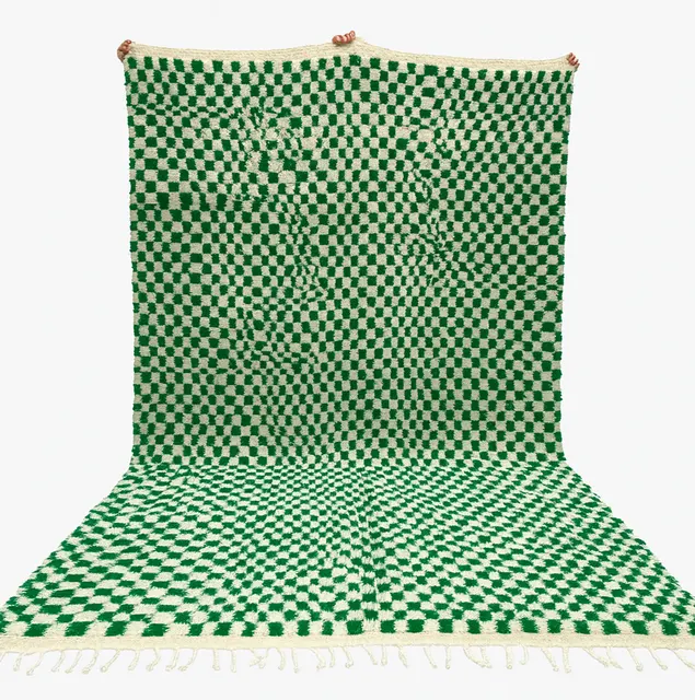 Tapis berbère Zagora vert à damier — tapis berbères contemporains