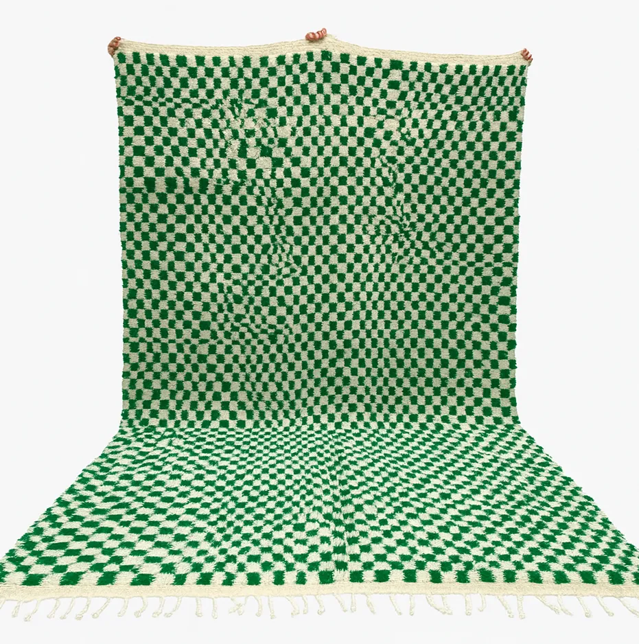 Tapis berbère Zagora vert à damier — tapis berbères contemporains tissé à la main